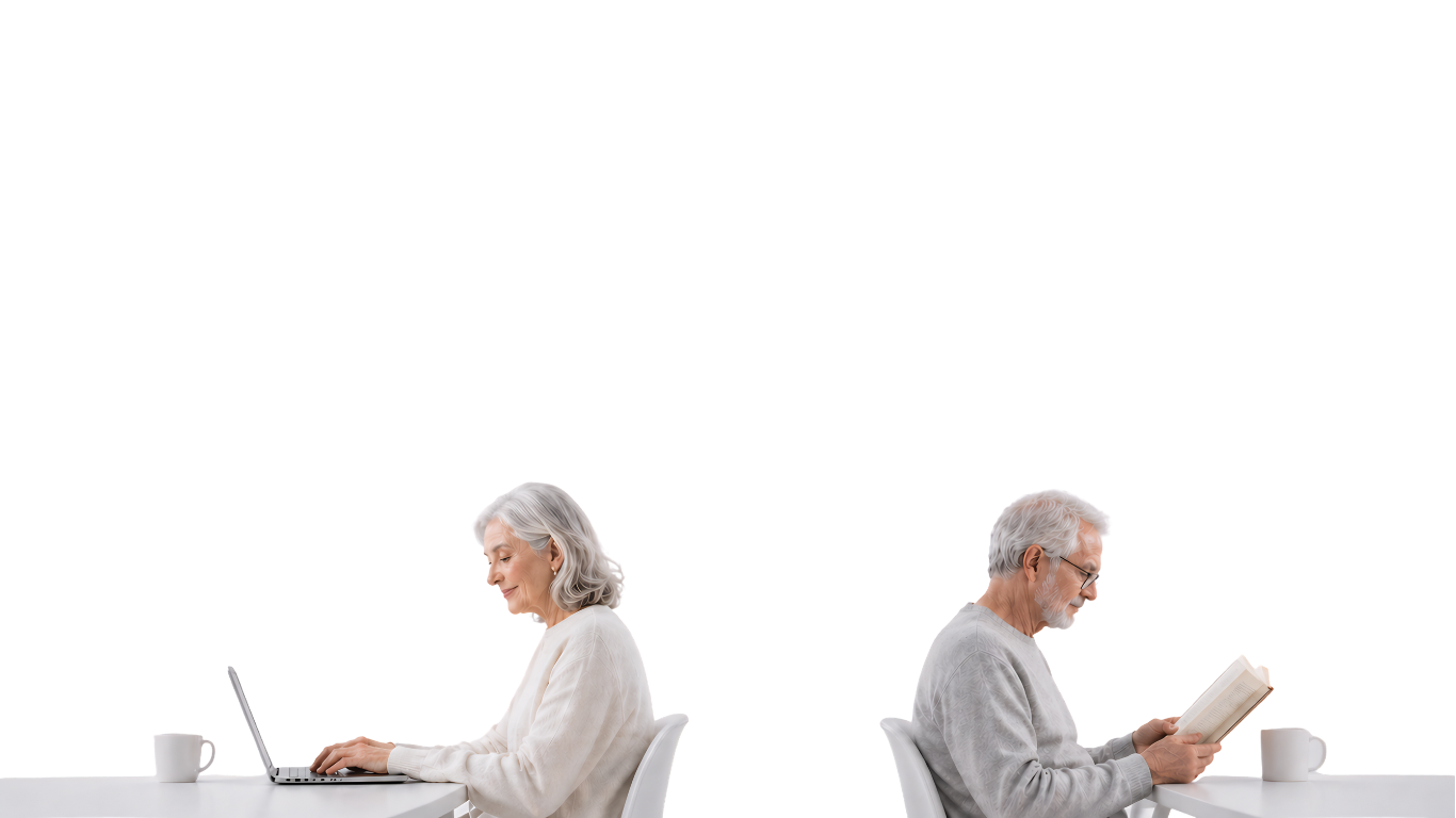 Personas silver usando tecnología y leyendo